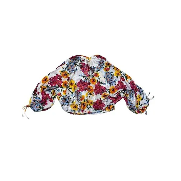 Umgee Floral Boho Blouse Womens Large Batwing Balloon Sleeve - Picture 3 of 5